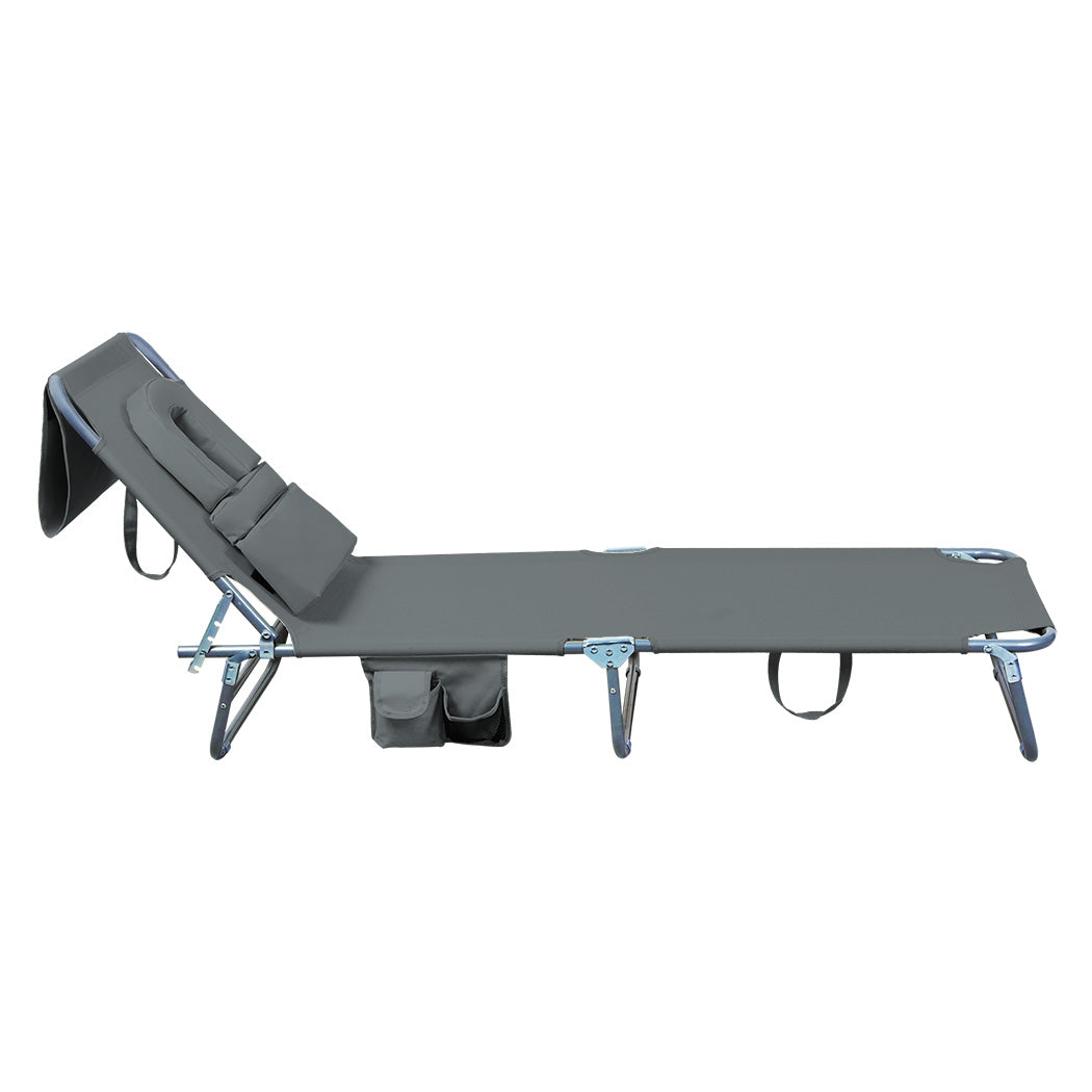 Levede Foldable Beach Lounge Chairs with Face Hole Grey-1871349386445983747