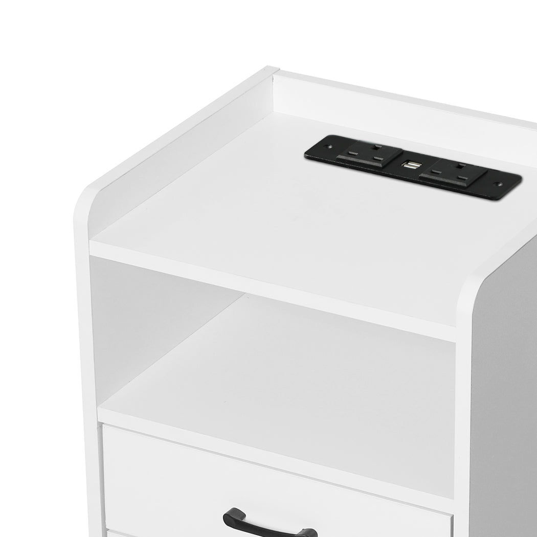 Levede Bedside Table USB Charger Outlet LED White-1869883068425310211
