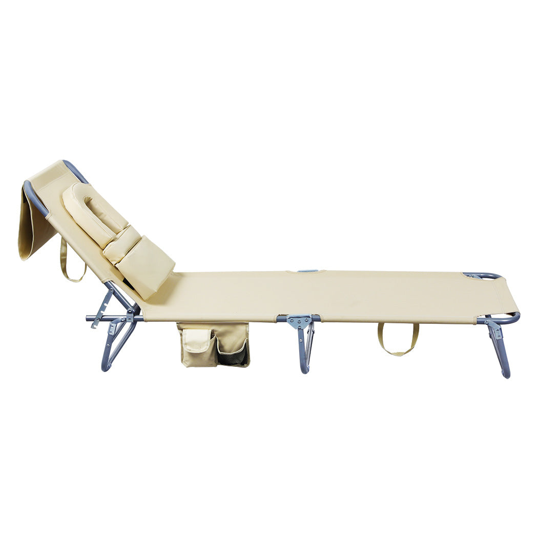 Levede Foldable Beach Lounge Chairs with Face Hole Khaki-1871349386584395779