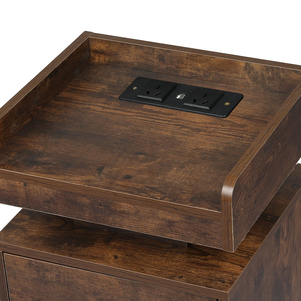 Levede Bedside Table USB Charger Outlet RGB Oak-1869883068827963396
